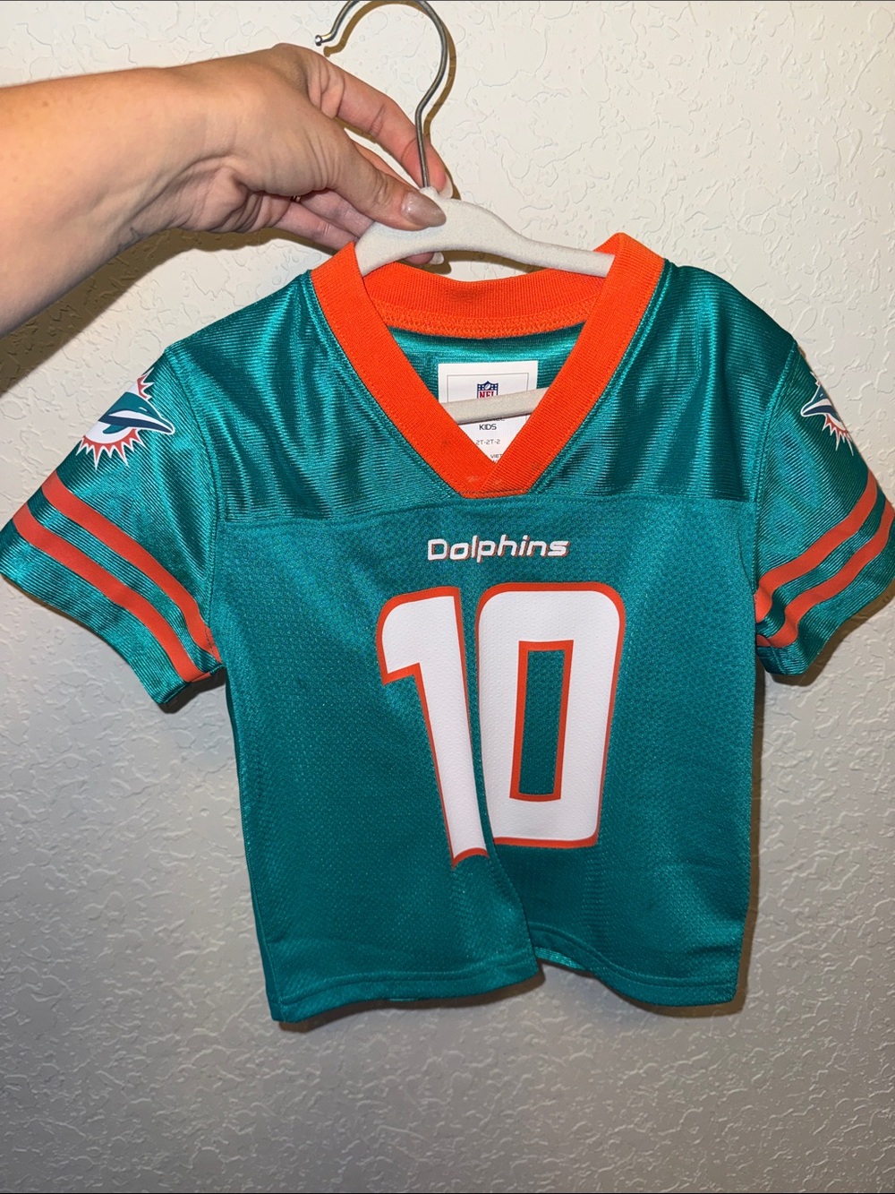 Miami Dolphins toddler 2T Teal & Orange Football Jersey - #10